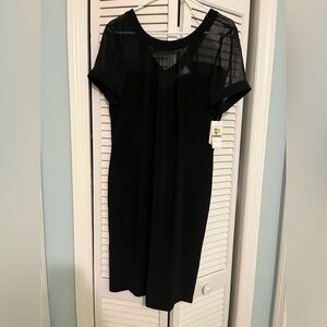 ECI Black Midi Dress with Sheer Sleeves